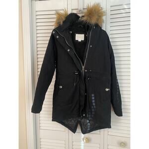 Aeropostale Jacket Womens X-Small Faux Fur Hood Lined Black Coat Jacket Prep